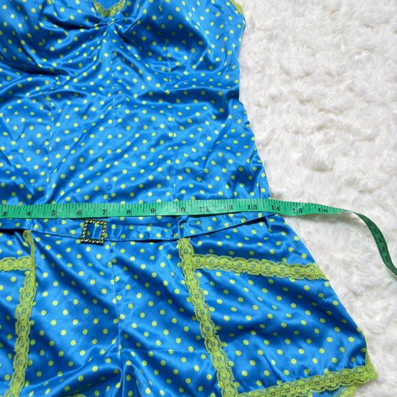 Victoria's Secret Sexy Little Things Y2K Blue Lime Polka Dot Satin Romper 36B - Picture 6 of 8